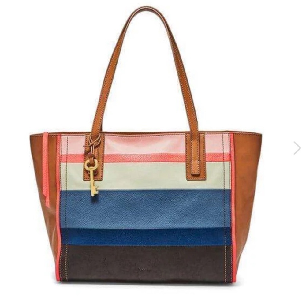 Fossil Emma Bright Colorful Striped Tote Bag